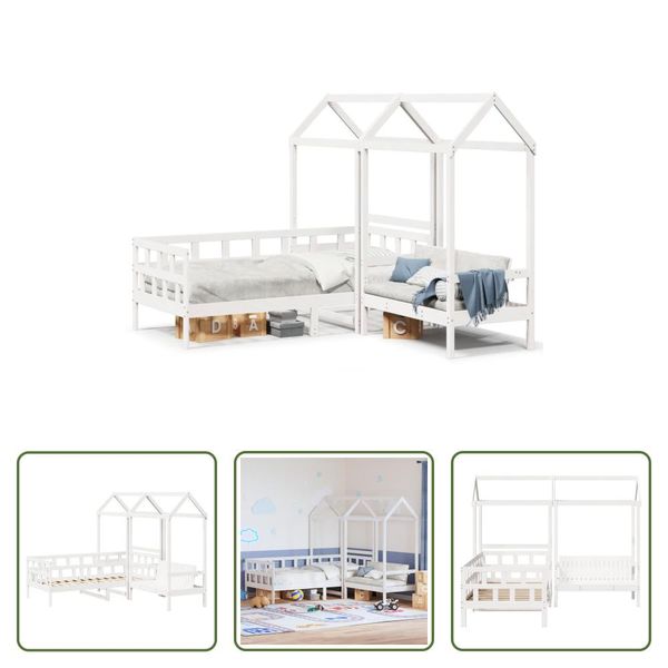 The Living Store Set Letto Da Giorno Con Tetto Bianco 80X200 Cm In Legno Di Pino Massiccio-image