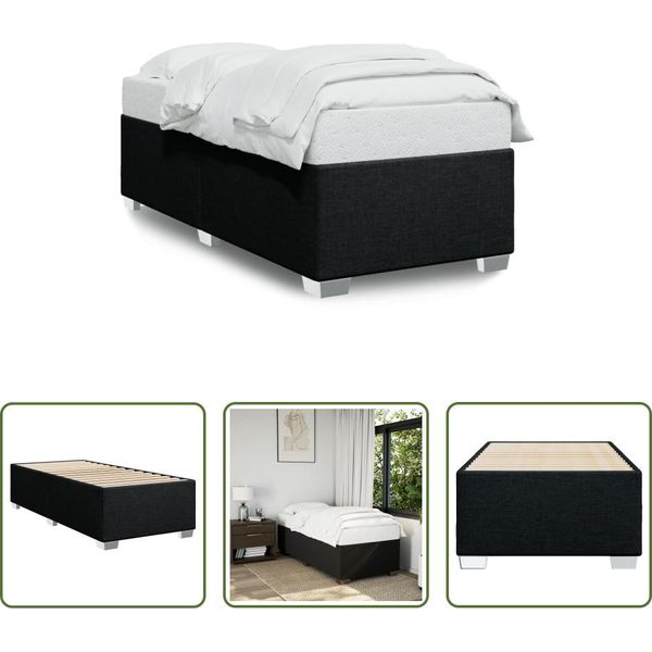 The Living Store Struttura Letto Nera 90X190 Cm In Tessuto-image