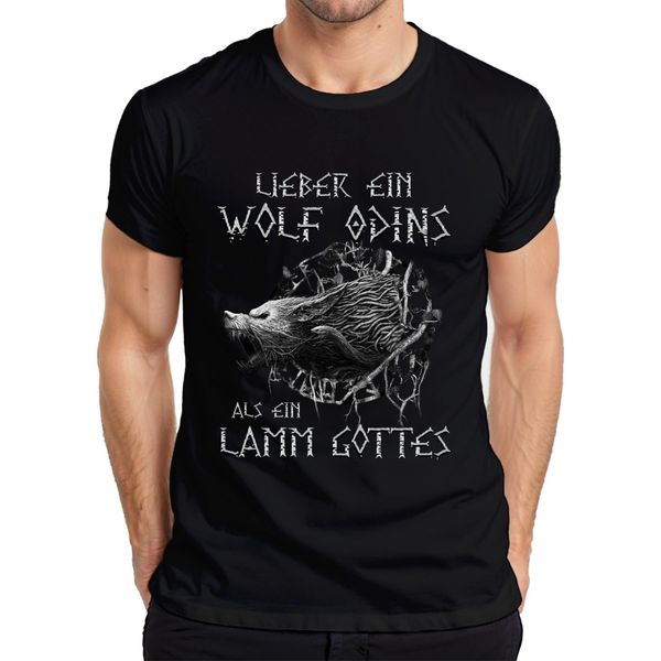 Meglio Un Lupo Di Odino Che Un Agnello Di Dio Maglietta Vichinga North Gothic Da Uomo, Nero, Xl-image
