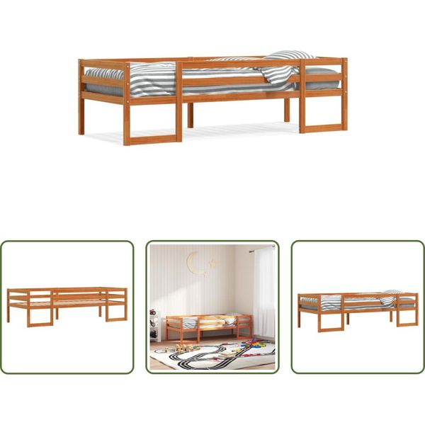 The Living Store Letto Per Bambini Marrone Cera 75X190 Cm In Legno Di Pino Massiccio-image