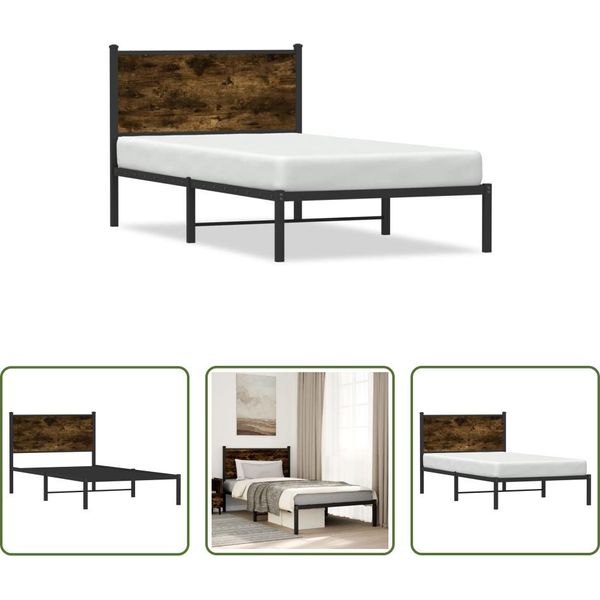 The Living Store Struttura Letto Con Testata In Metallo Rovere Fumé 107X203 Cm-image