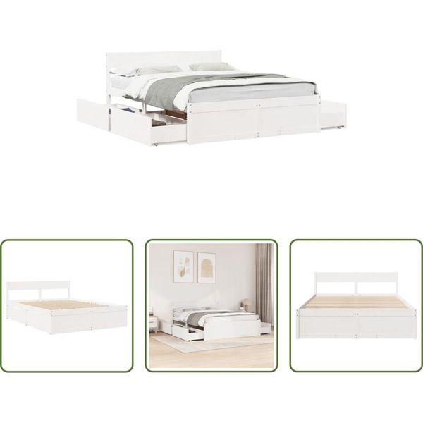 The Living Store Letto In Legno Massiccio Senza Materasso Bianco 140X200 Cm In Legno Di Pino-image