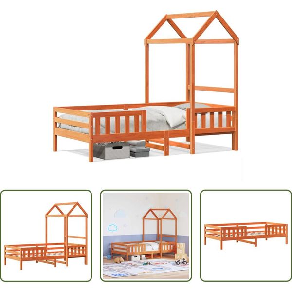 The Living Store Letto In Legno Massiccio Con Tetto A Cera Marrone 80X200 Cm Pino-image