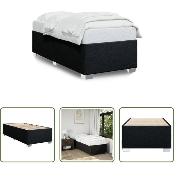 The Living Store Struttura Letto Nera 100X200 Cm In Tessuto-image