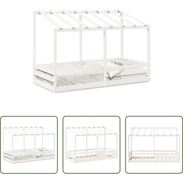 The Living Store Lettino Con Tetto Bianco 90X200 Cm In Legno Di Pino Massiccio-image