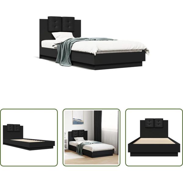 The Living Store Giroletto Con Testiera Nero 100X200 Cm In Materiale Ligneo-image
