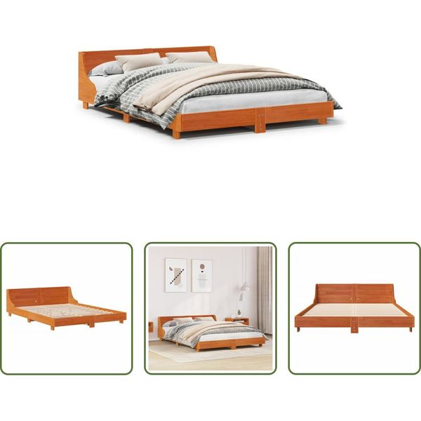 The Living Store Letto In Legno Massiccio Senza Materasso Cera Marrone 160X200 Legno Di Pino-image
