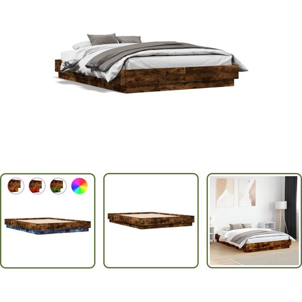 The Living Store Struttura Letto Con Led Rovere Fumé 120X190 Cm-image