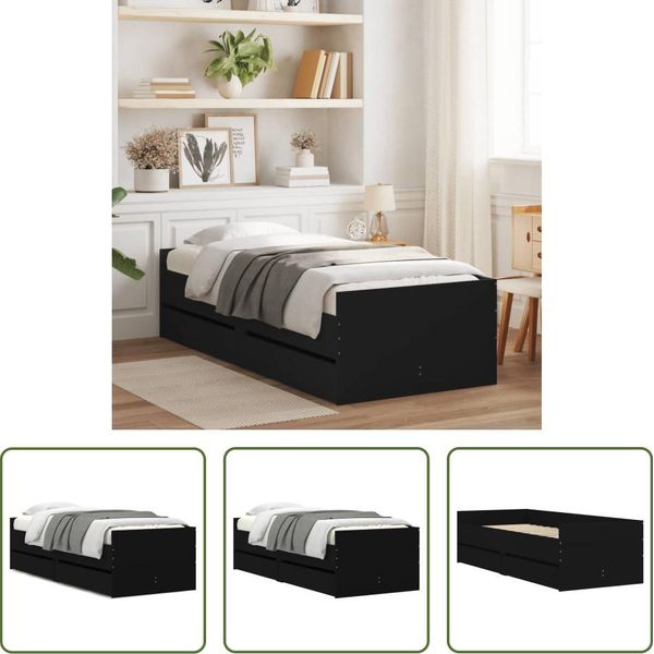 The Living Store Letto Con Cassetti Nero 75X190 Cm-image