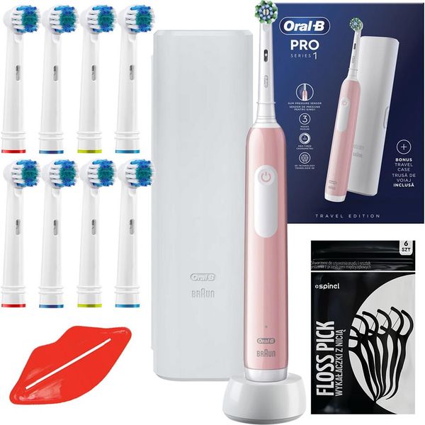 Spazzolino Elettrico Oral-B Oral-B Pro 1 Rosa + 8 Testine Di Ricambio + Custodia Bianca-image