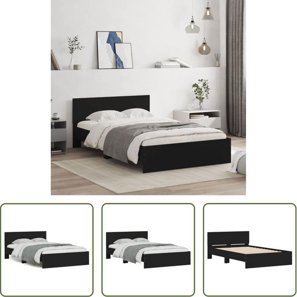 The Living Store Struttura Letto Con Testiera Nera 120X190 Cm-image