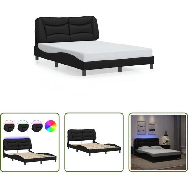 The Living Store Struttura Letto Con Led Nero 140X200 Cm In Ecopelle-image