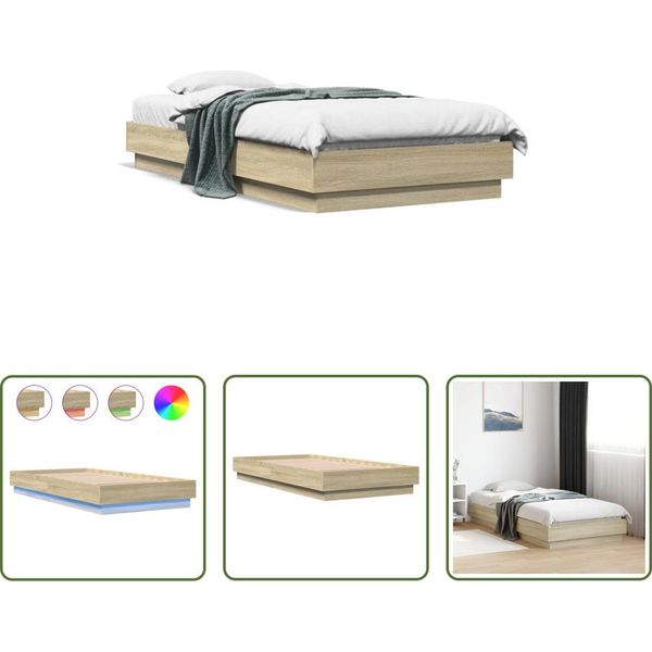 The Living Store Struttura Letto Con Led Rovere Sonoma 75X190 Cm-image