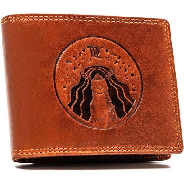 Peterson | Portafoglio Grande In Pelle, Per Uomo, Con Segno Della Stella In Rilievo, Marrone Chiaro, Pelle Naturale, 12X9,5 Cm-image
