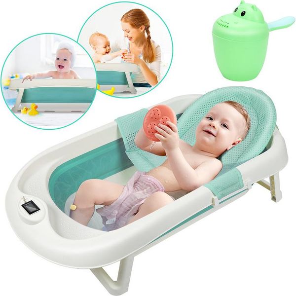 Vasca Da Bagno Per Bambini Clanmacy Vasca Da Bagno Per Bambini Con Rete Di Sicurezza Termometro Vasca Da Bagno Per Bambini Pieghevole, Vasca Da Bagno Per Bambini, Verde-image