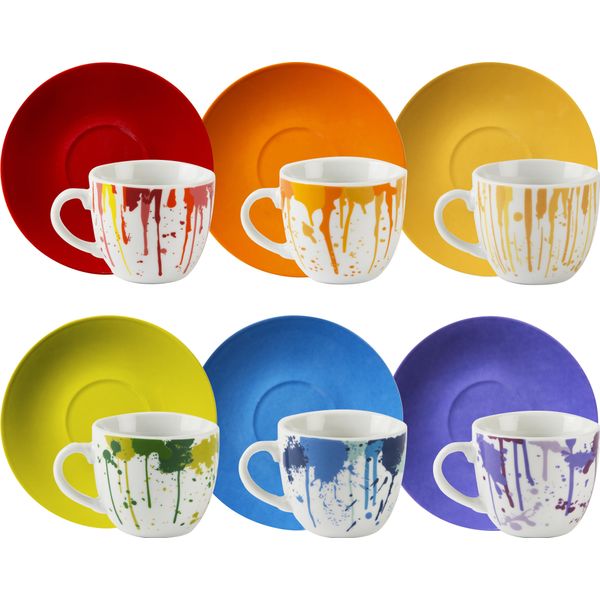 Excelsa Set Di 6 Tazze Da Caffè Espresso Con Piattini In Porcellana Grondante 7 Cl Colorati-image