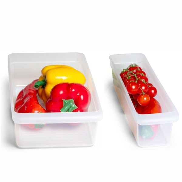 Novaliv Organizer Frigorifero Set Di 2 Organizer Frigorifero Piccolo + Medio Organizzatore Cucina Senza Bpa Organizzatore Frigorifero Organizzatore Frigorifero Sicuro Per Gli Alimenti Organizzatore Bottiglia Vano Portaoggetti Frigorifero-image