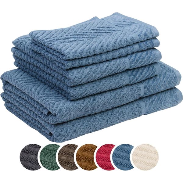 Set Di Asciugamani Sleepling Liebling A Spina Di Pesce, 2 Asciugamani 50 X 100 Cm, Asciugamani Da Doccia 70 X 140 Cm, Asciugamani Per Ospiti 30 X 50 Cm, Altamente Assorbenti, Blu-image