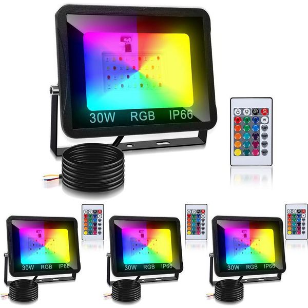 Clanmacy 30W Rgb Proiettore Con Telecomando Faretto Led Rgb Faretto Led Rgb Per Esterni IP66 Impermeabile 4 Pezzi-image
