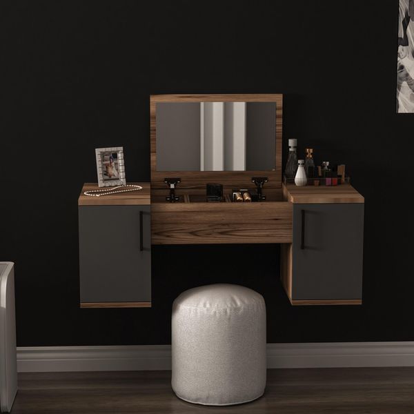 Skye Decor, Mercan - Noce Chiaro, Antracite, Tavolino Da Toilette, Legno Di Noce Chiaro, Pannello Di Legno Rivestito Al 100 % Di Melamina, 100 X 35,5 X 74,1 Cm-image