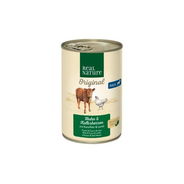 Real Nature Adult CœUrs De Veau & Poulet 12X400 G-image
