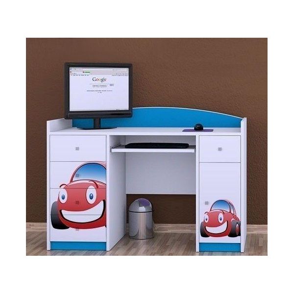 Scrivania Per Computer Happy Babies Con Vassoio Per Tastiera, Scrivania Per Ufficio Con Vassoio Per Tastiera, 5 Cassetti, 1 Ripiano, 125X89X60, Motivi, Adesivi A Scelta, Bambini-image