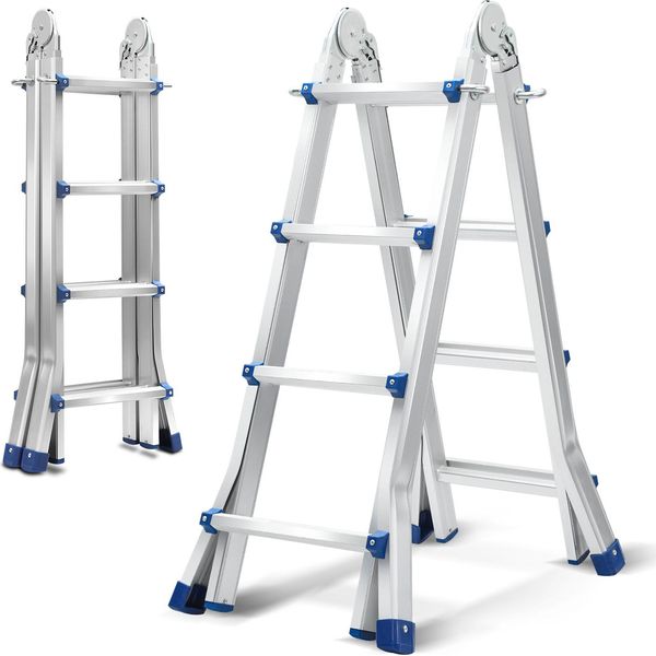 Clanmacy Scala Multiuso 4X4 In Alluminio Scala Multifunzionale Scala Telescopica 402Cm Argento Fino A 150Kg-image