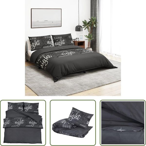 The Living Store Set Di Biancheria Da Letto Nero 220X240 Cm In Cotone-image
