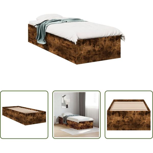 The Living Store Struttura Letto In Rovere Fumé 90X200 Cm Materiale A Base Di Legno-image