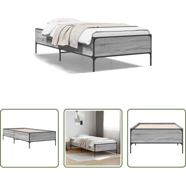 The Living Store Struttura Letto Grigio Sonoma 90X200 Cm In Legno E Metallo-image