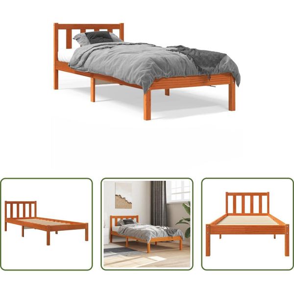 The Living Store Letto In Legno Massiccio Cera Marrone 90X200 Cm Pino-image