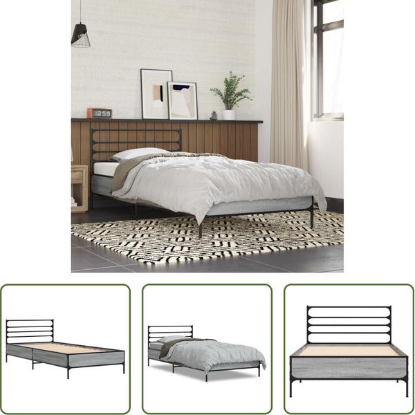 The Living Store Struttura Letto Grigio Sonoma 90X200 Cm In Legno E Metallo-image
