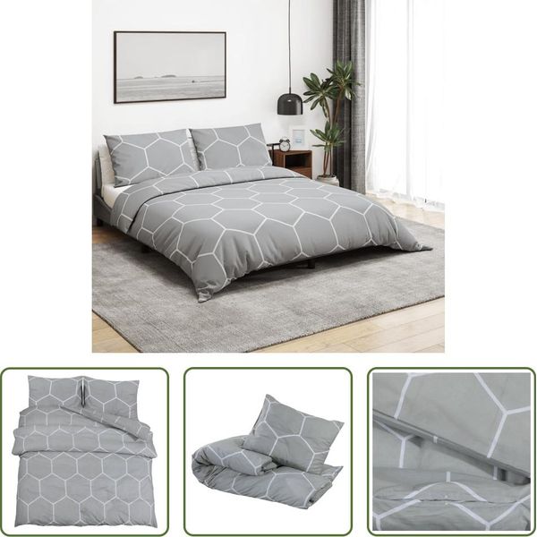 The Living Store Set Di Biancheria Da Letto Grigio 225X220 Cm In Cotone-image