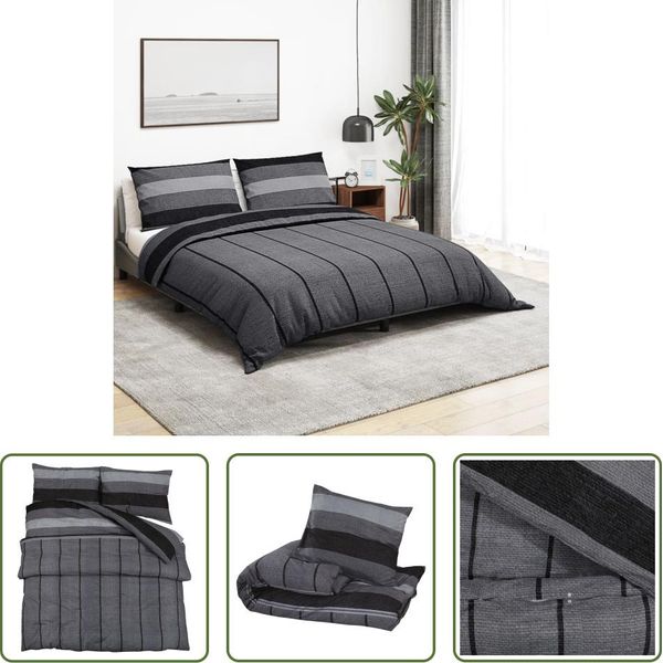 The Living Store Set Di Biancheria Da Letto Grigio Scuro 260X220 Cm In Cotone-image