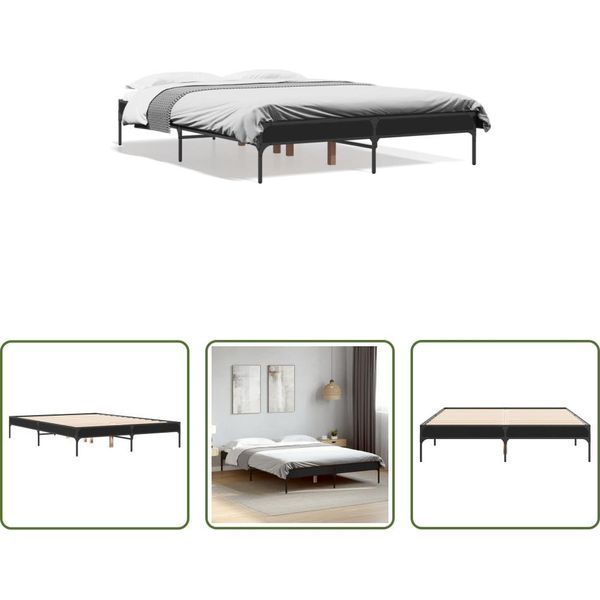 The Living Store Struttura Letto Nera 120X190 Cm In Legno E Metallo-image