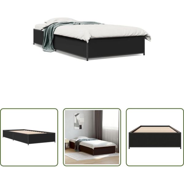 The Living Store Struttura Letto Nera 75X190 Cm In Legno E Metallo-image
