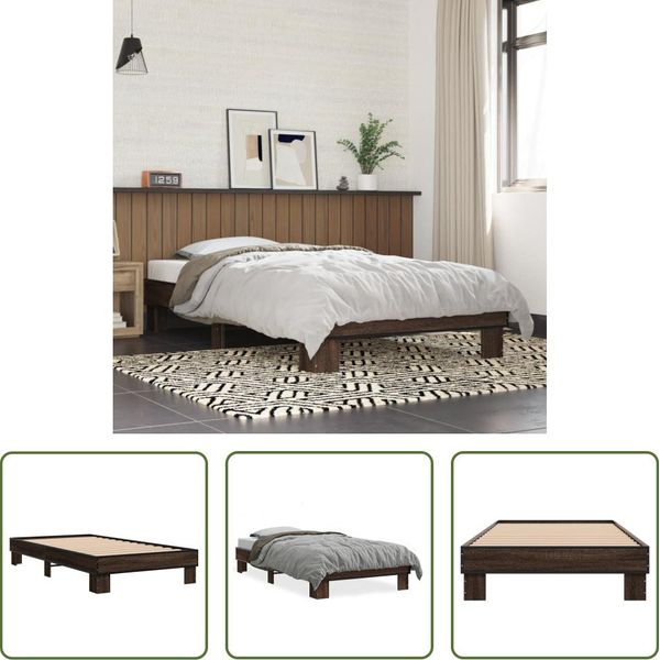 The Living Store Struttura Letto In Rovere Marrone 90X190 Cm Materiale Legno Metallo-image