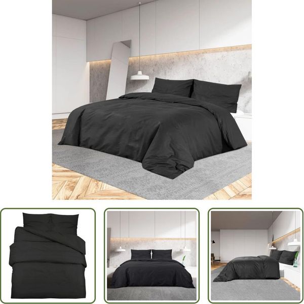 The Living Store Set Di Biancheria Da Letto Nero 200X220 Cm Microfibra Leggera-image