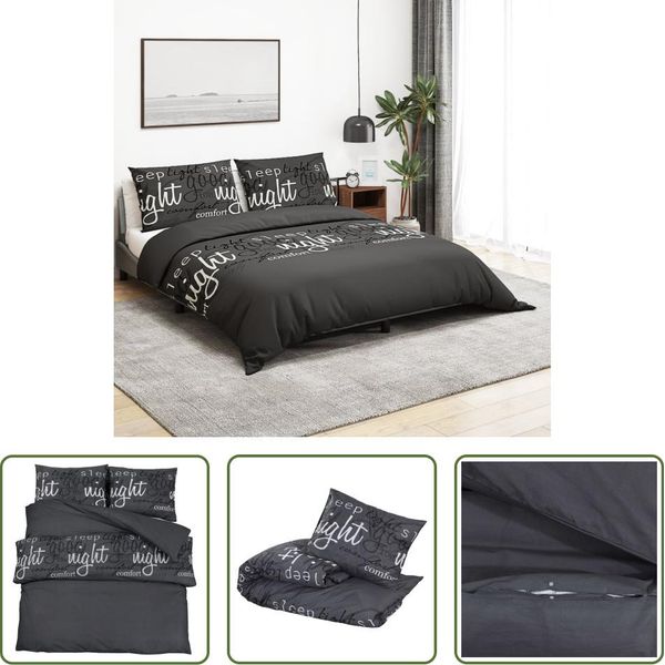 The Living Store Set Di Biancheria Da Letto Nero 260X220 Cm In Cotone-image