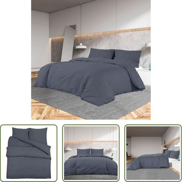 The Living Store Set Di Biancheria Da Letto Antracite 200X220 Cm In Cotone-image