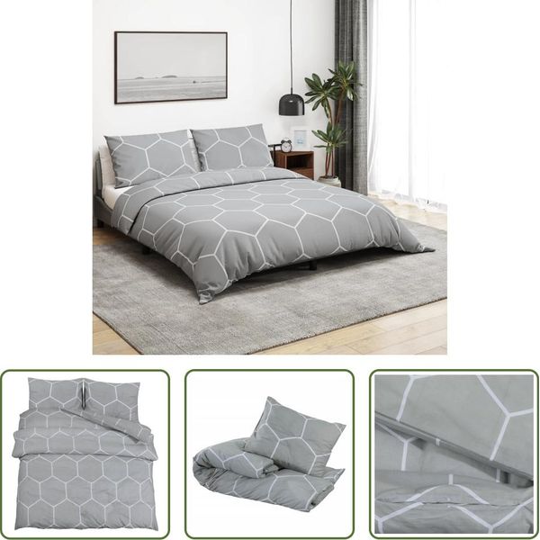 The Living Store Set Di Biancheria Da Letto Grigio 140X200 Cm In Cotone-image