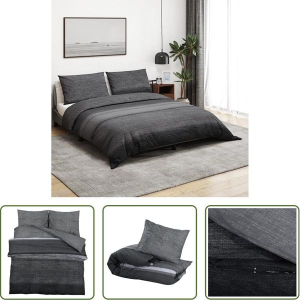 The Living Store Set Di Biancheria Da Letto Grigio Scuro 225X220 Cm In Cotone-image