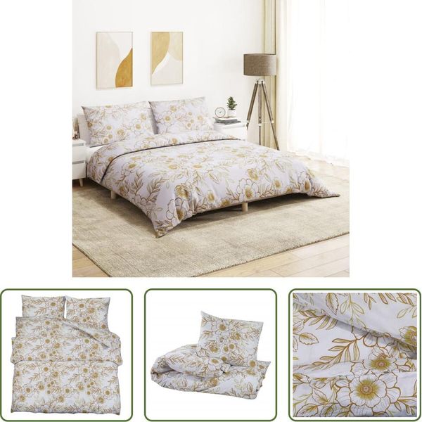 The Living Store Set Di Biancheria Da Letto Bianca E Marrone 200X200 Cm In Cotone-image