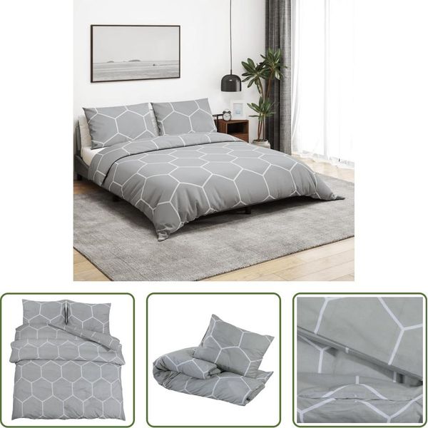 The Living Store Set Di Biancheria Da Letto Grigio 260X220 Cm In Cotone-image
