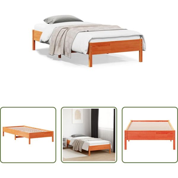 The Living Store Letto In Legno Massiccio Senza Materasso Cera Marrone 90X200 Legno Di Pino-image
