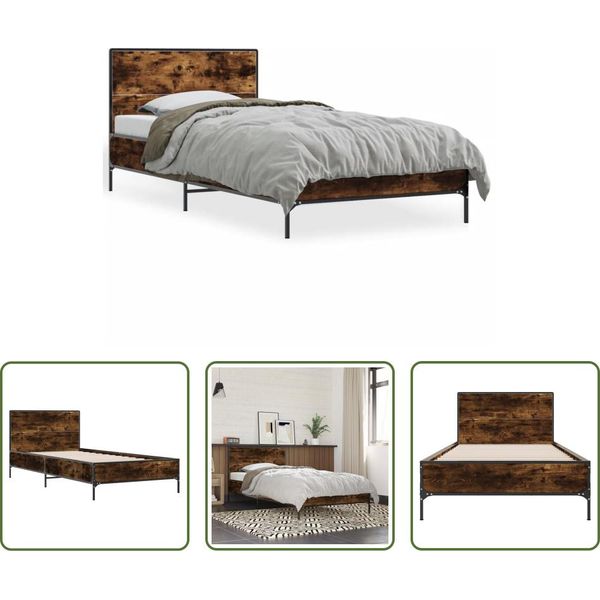 The Living Store Struttura Letto In Rovere Fumé 75X190 Cm Materiale A Base Di Legno E Metallo-image
