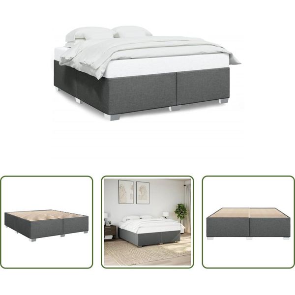 The Living Store Struttura Letto Senza Materasso Grigio Scuro 200X200 Cm In Tessuto-image