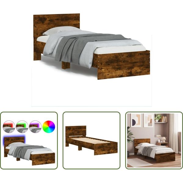 The Living Store Struttura Letto Con Testiera E Luci Led In Rovere Fumé 75X190Cm-image