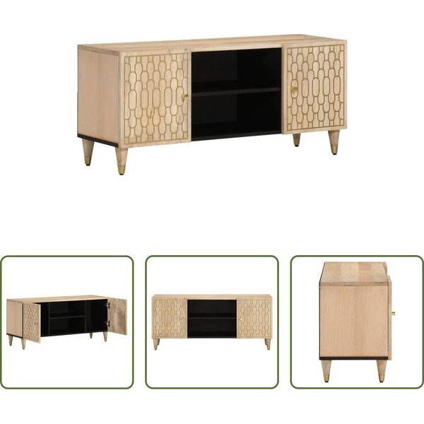 The Living Store Mobile Tv 105X33X46 Cm In Legno Massiccio Mango-image