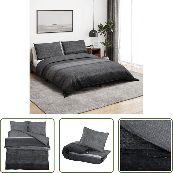 The Living Store Set Di Biancheria Da Letto Grigio Scuro 240X220 Cm In Cotone-image